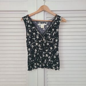 Max Studio Black Floral V-Neck Tank Top
